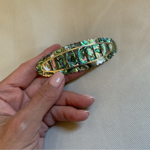 Vintage Abalone Shell Barrette Hair Clip Silver Alpaca Mexico Retro Boho - Picture 6 of 6